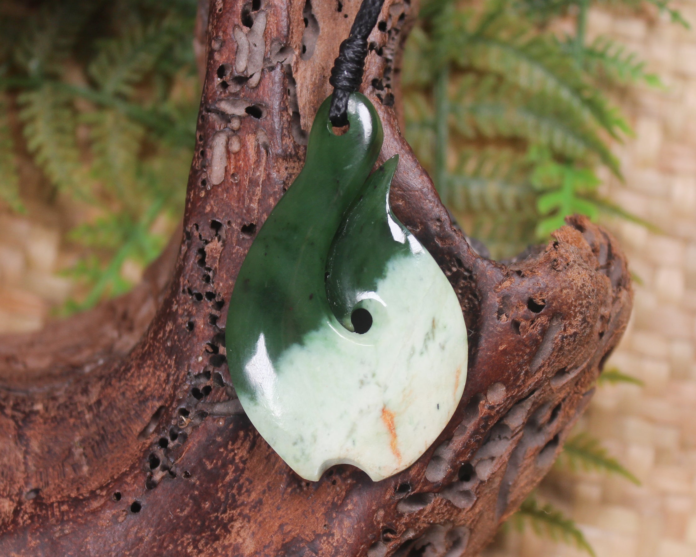 Hei Matau carved from Rimu Pounamu - NZ Greenstone