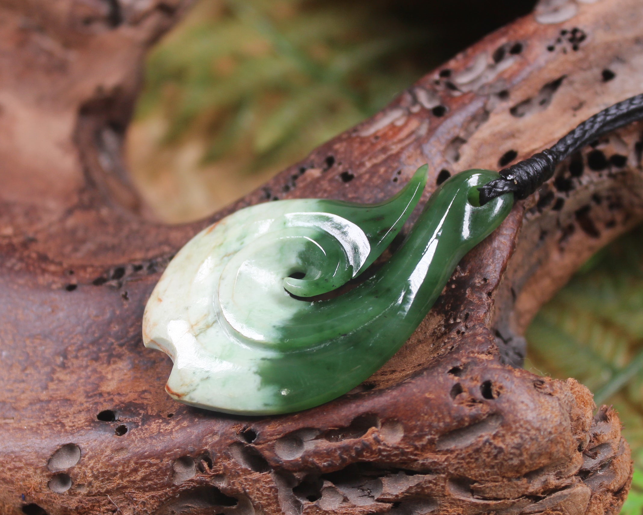 Hei Matau carved from Rimu Pounamu - NZ Greenstone