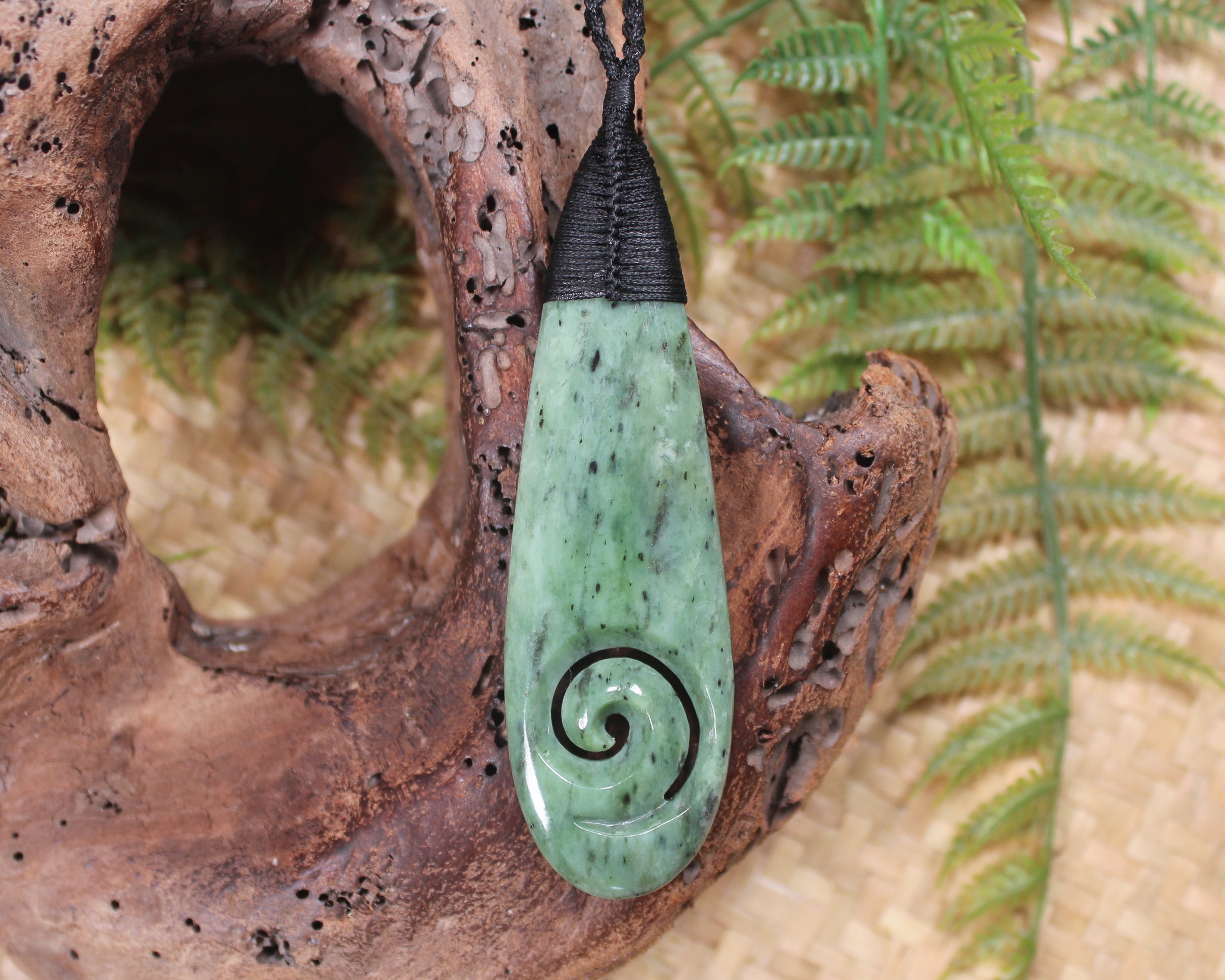 Roimata with Koru Pendant carved from Hapopo Pounamu - NZ Greenstone