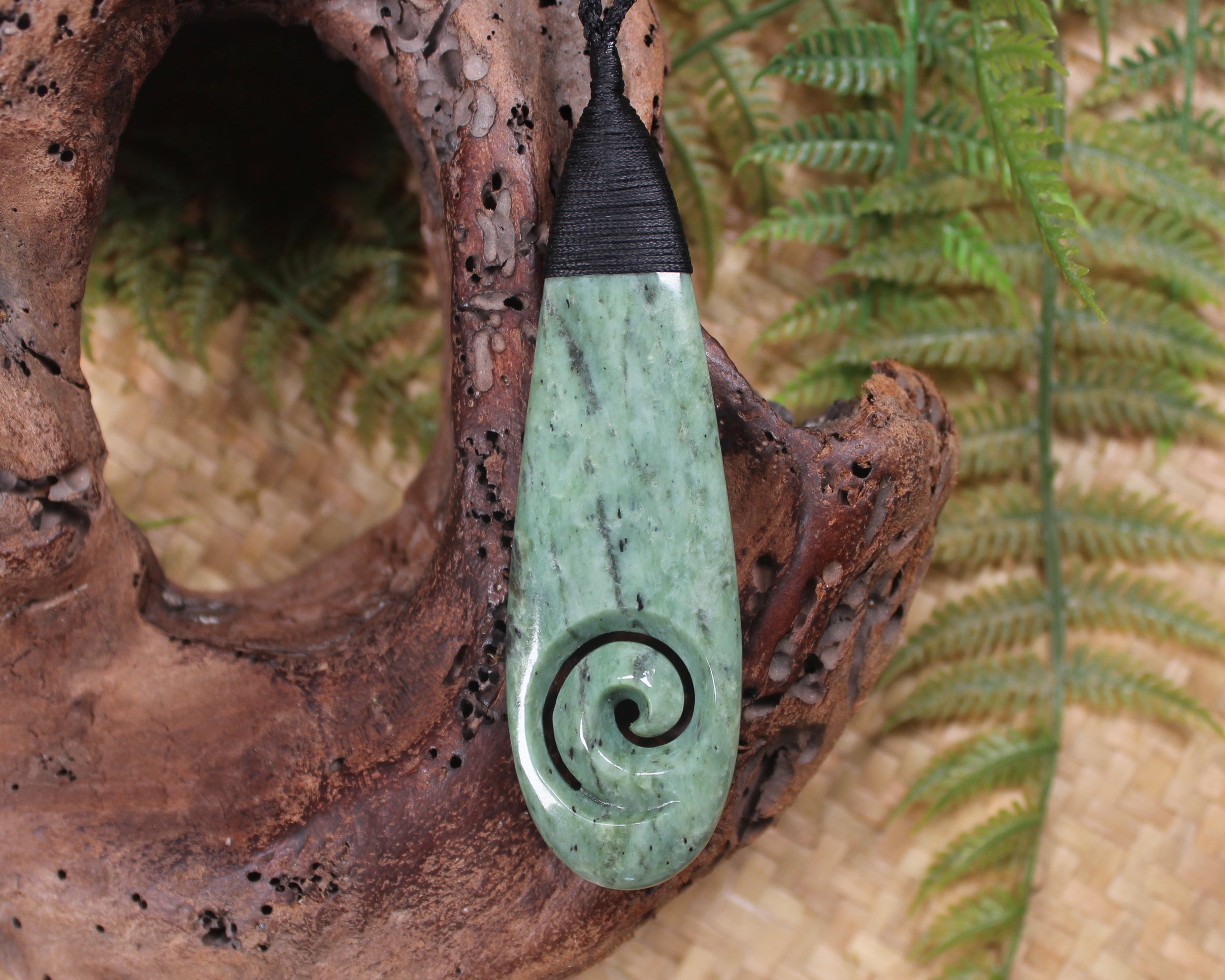 Roimata with Koru Pendant carved from Hapopo Pounamu - NZ Greenstone