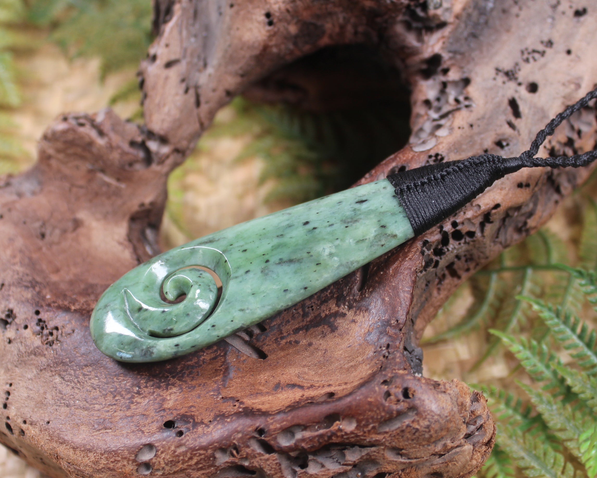 Roimata with Koru Pendant carved from Hapopo Pounamu - NZ Greenstone