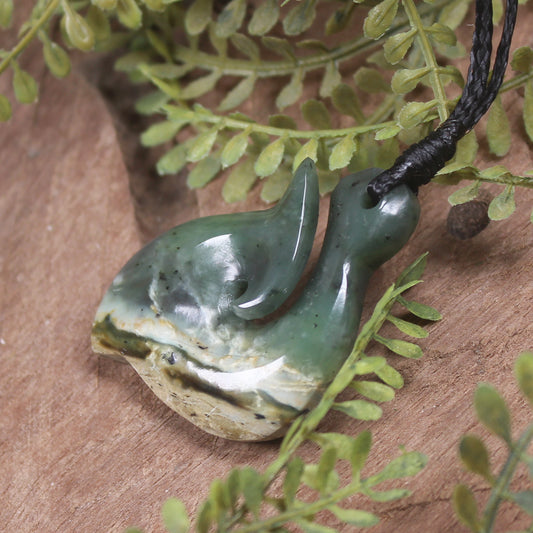 Flower Jade Hei Matau pendant  - NZ Greenstone