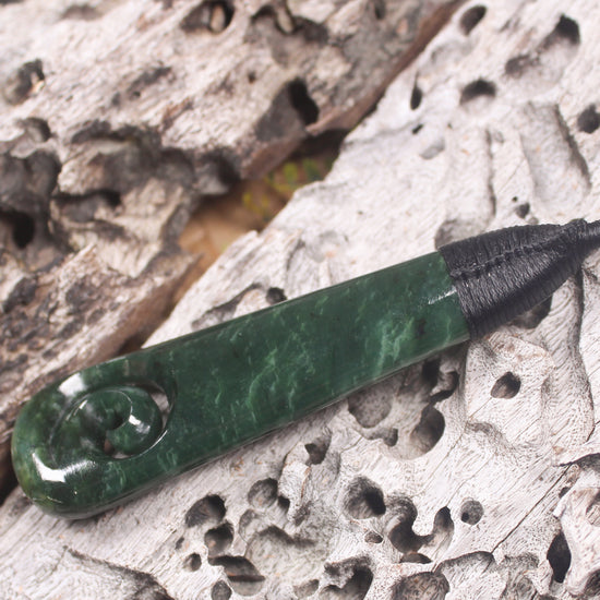 Roimata or Teardop with Koru carved from Kawakawa Pounamu - NZ Greenstone