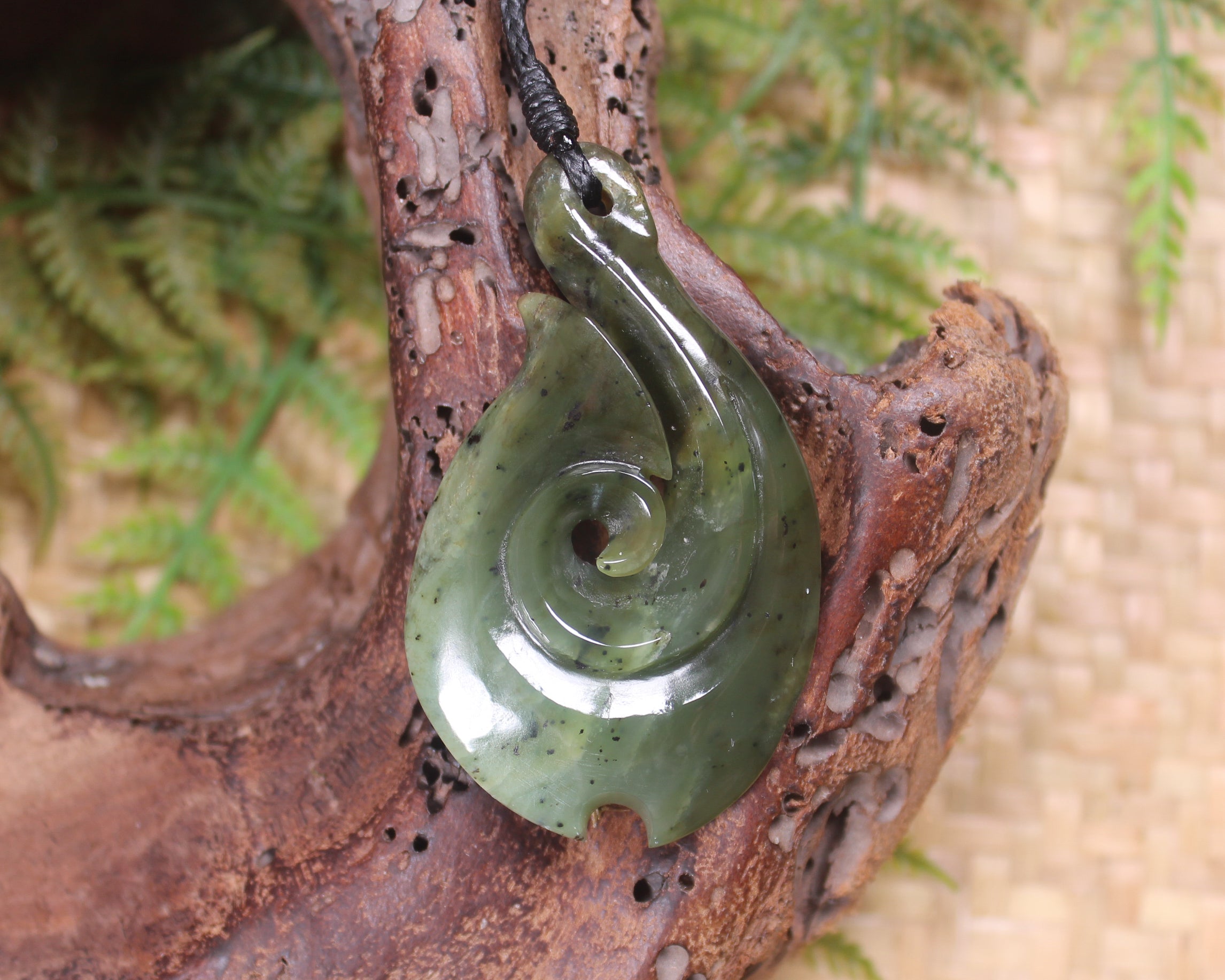 Hei Matau carved from Rimu Pounamu - NZ Greenstone