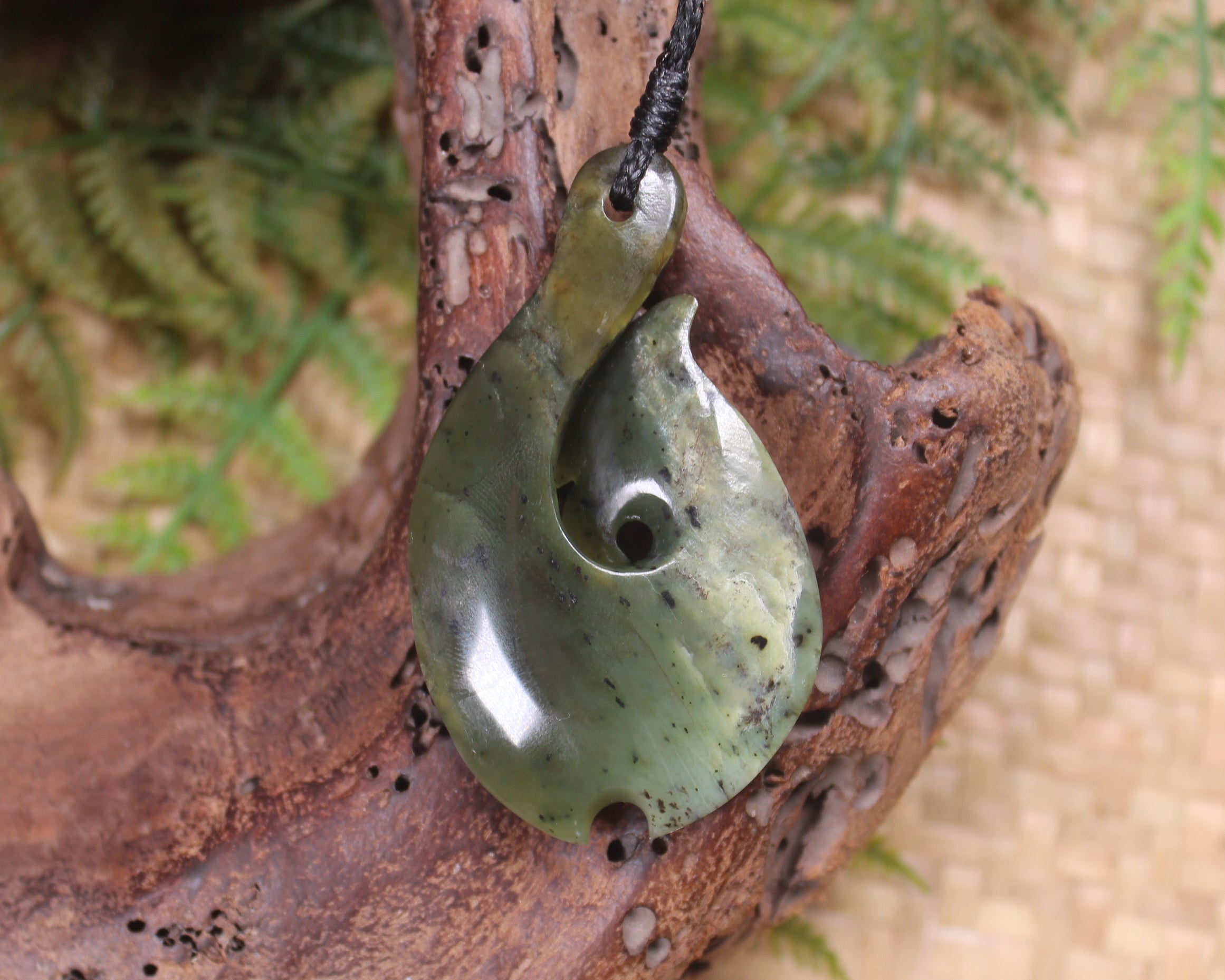 Hei Matau carved from Rimu Pounamu - NZ Greenstone