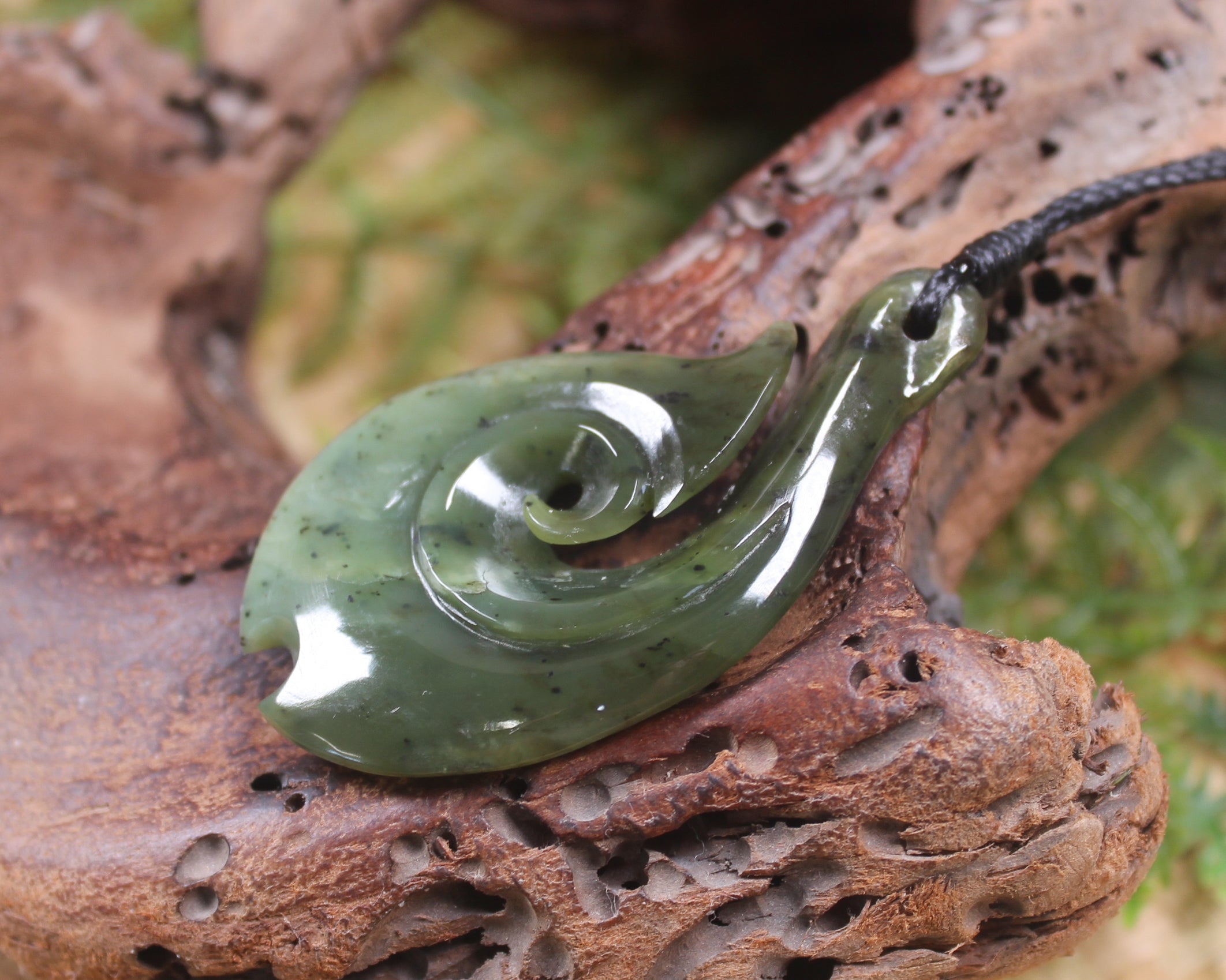 Hei Matau carved from Rimu Pounamu - NZ Greenstone