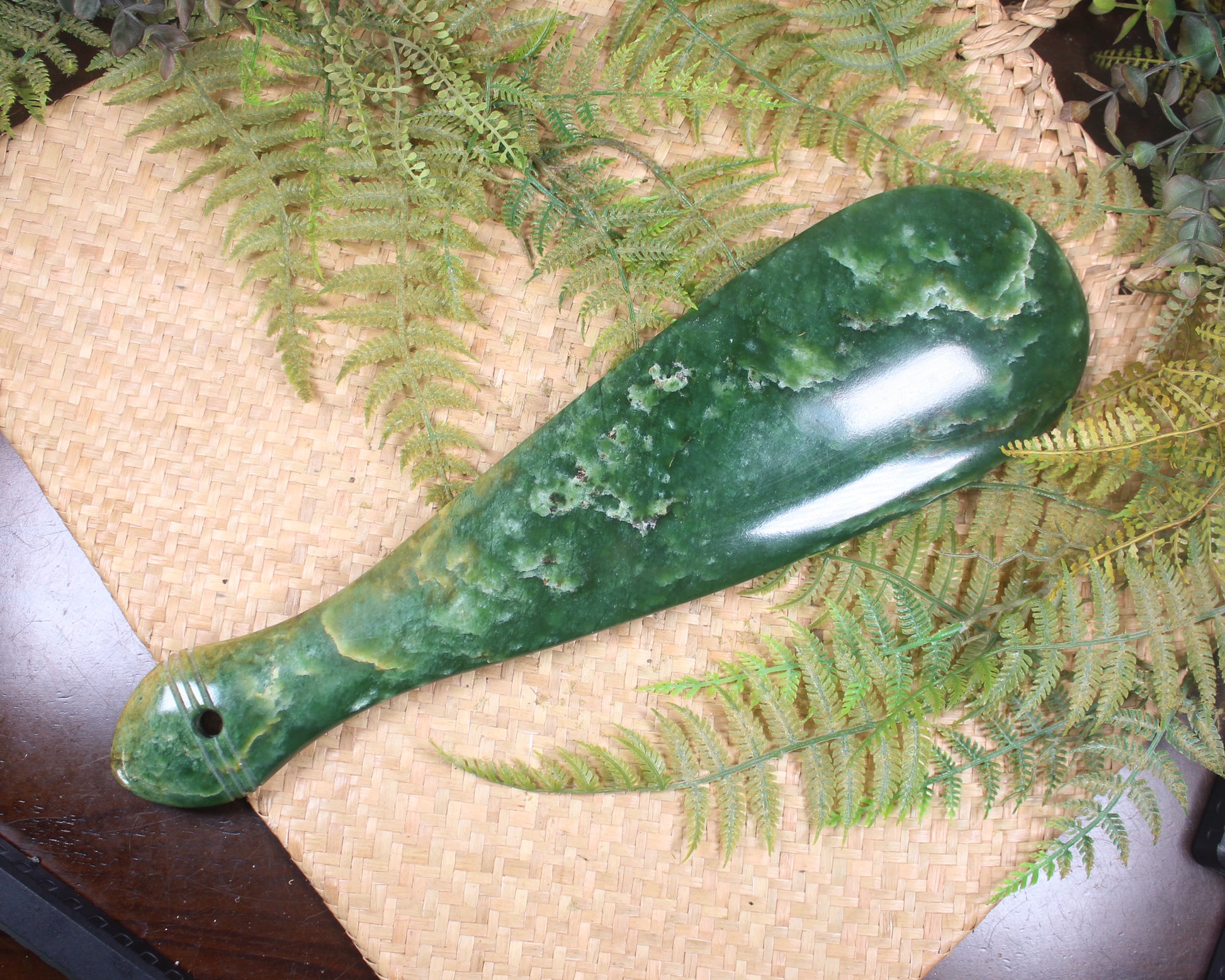Mere carved from Flower Jade Pounamu - NZ Greenstone