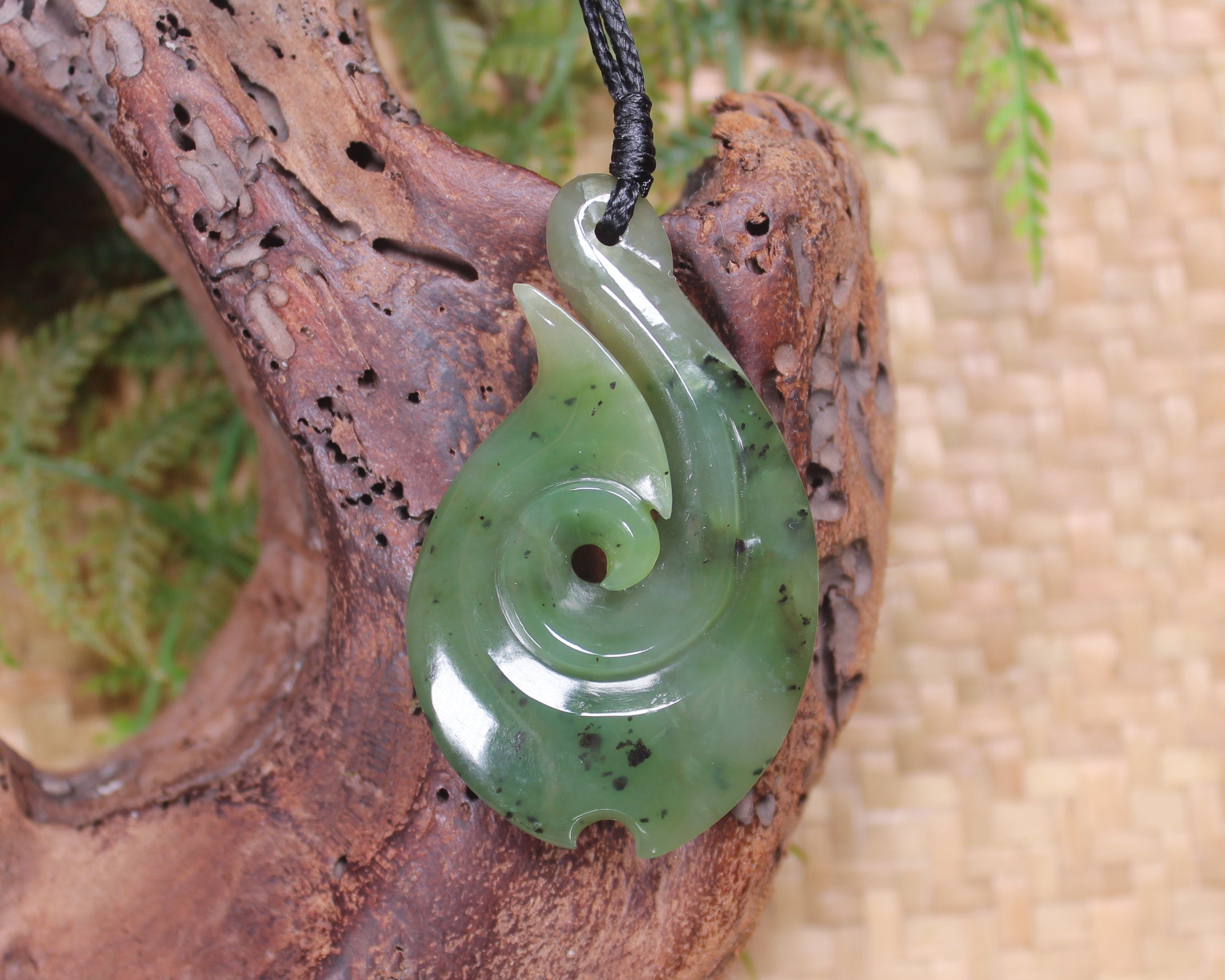 Hei Matau or Fish Hook carved from Hapopo Pounamu - NZ Greenstone