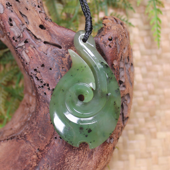 Hei Matau or Fish Hook carved from Hapopo Pounamu - NZ Greenstone
