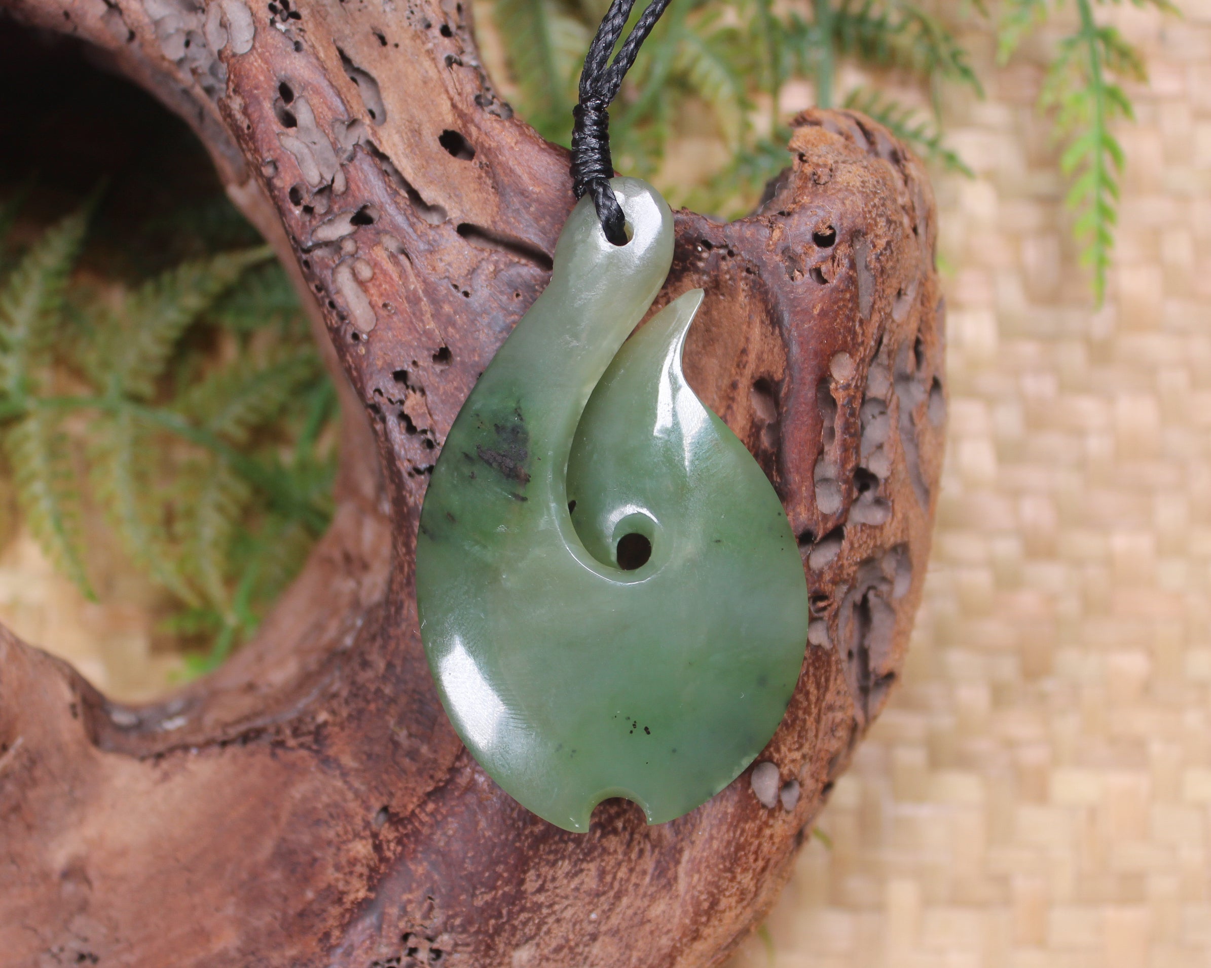 Hei Matau or Fish Hook carved from Hapopo Pounamu - NZ Greenstone