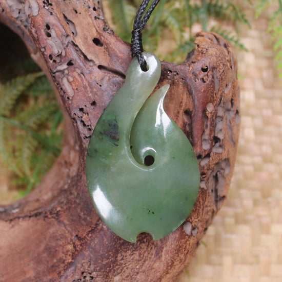 Hei Matau or Fish Hook carved from Hapopo Pounamu - NZ Greenstone