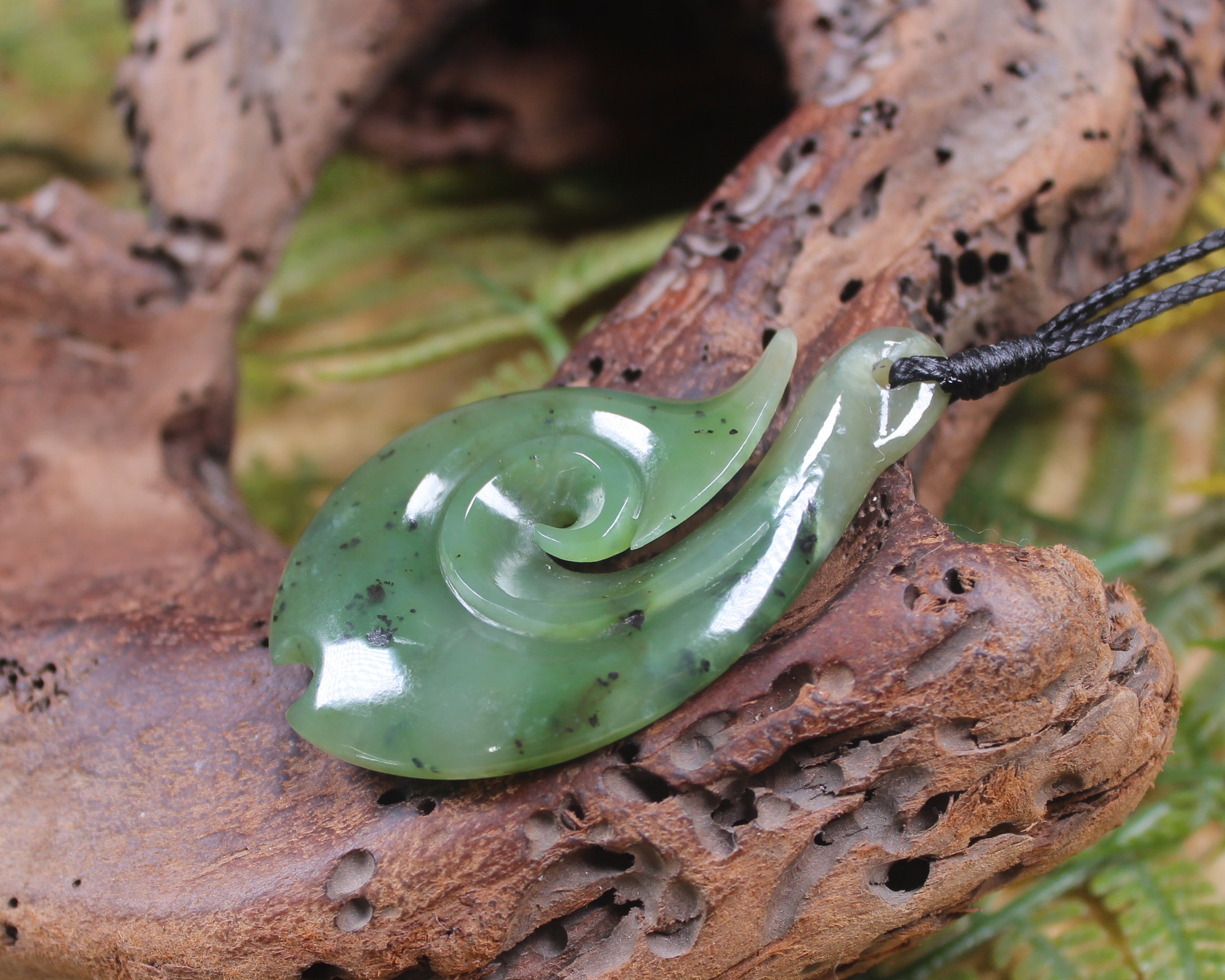 Hei Matau or Fish Hook carved from Hapopo Pounamu - NZ Greenstone