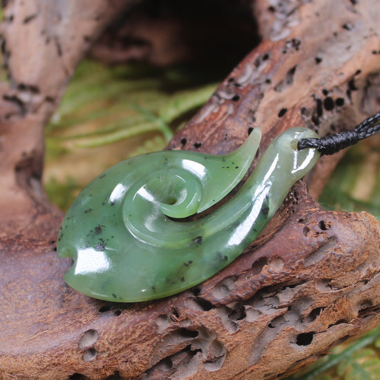 Hei Matau or Fish Hook carved from Hapopo Pounamu - NZ Greenstone
