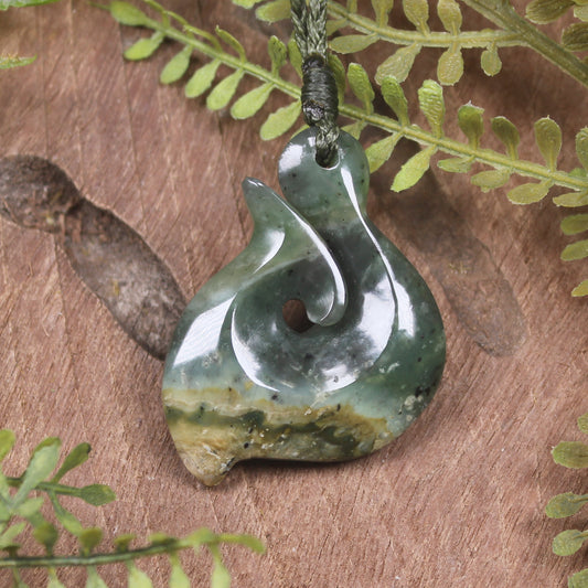 Flower Jade Hei Matau pendant  - NZ Greenstone
