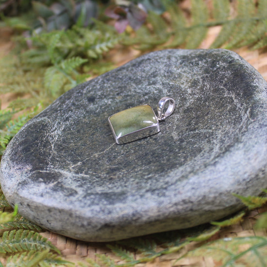 Sterling Silver Greenstone Pendant carved from Flower Jade Pounamu - NZ Greenstone
