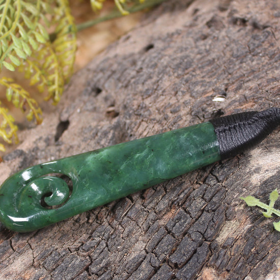 Roimata or Teardop with Koru carved from Kawakawa Pounamu - NZ Greenstone