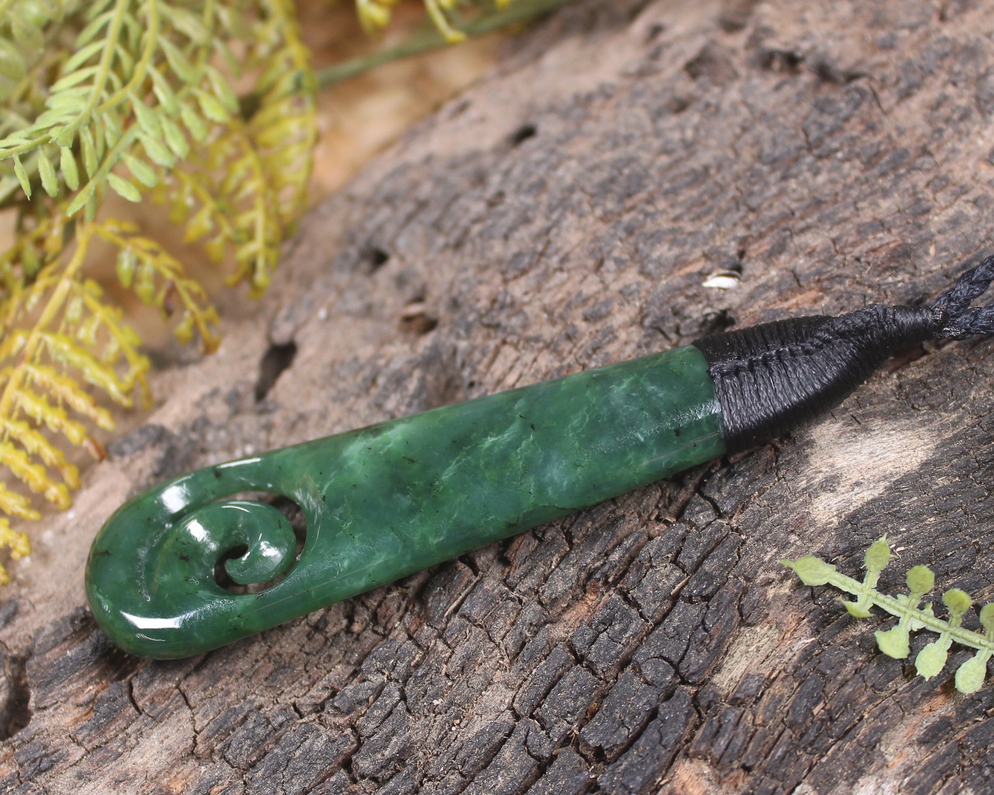 Roimata or Teardop with Koru carved from Kawakawa Pounamu - NZ Greenstone