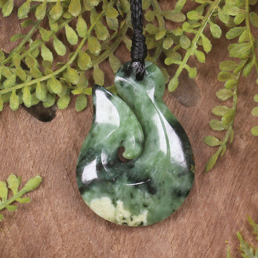 Hei Matau or Fish Hook carved from Hapopo Pounamu - NZ Greenstone