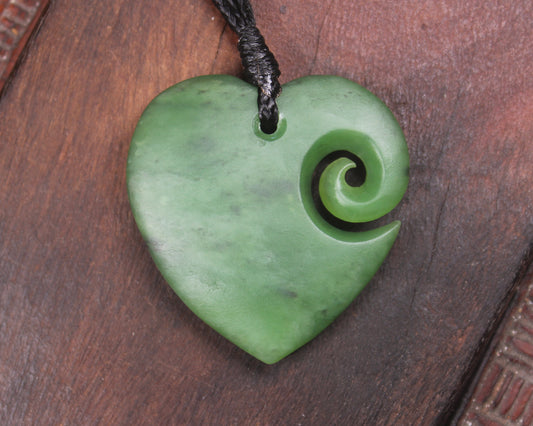 Koru Heart pendant carved from Hapopo Pounamu - NZ Greenstone