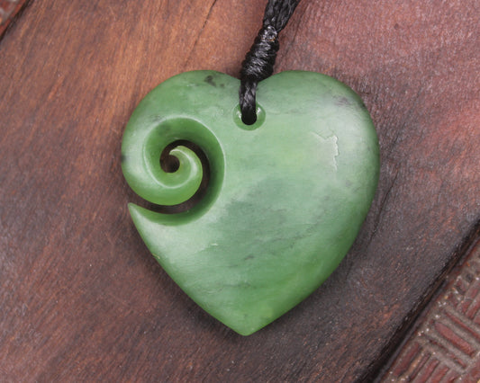 Koru Heart pendant carved from Hapopo Pounamu - NZ Greenstone