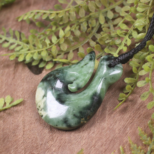 Hei Matau or Fish Hook carved from Hapopo Pounamu - NZ Greenstone