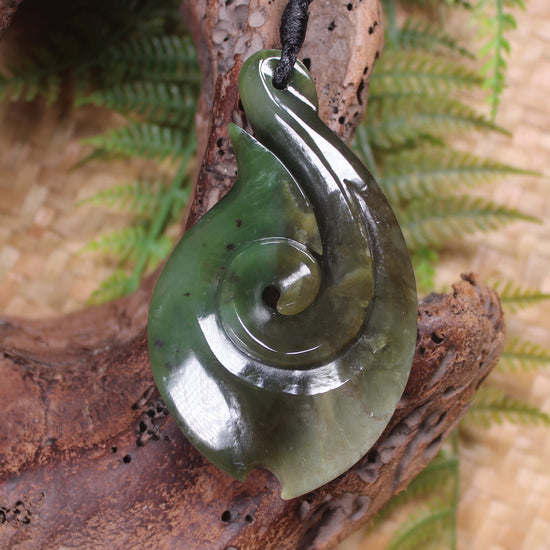 Hei Matau carved from Rimu Pounamu - NZ Greenstone