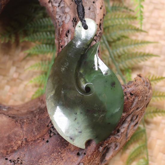 Hei Matau carved from Rimu Pounamu - NZ Greenstone