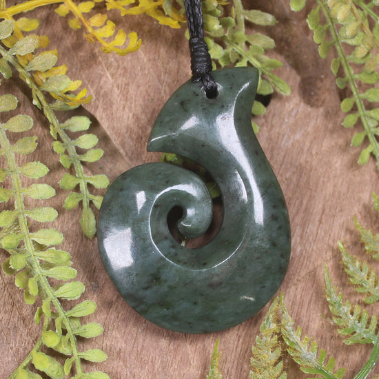Hei Matau or Fish Hook carved from Rimu Pounamu - NZ Greenstone