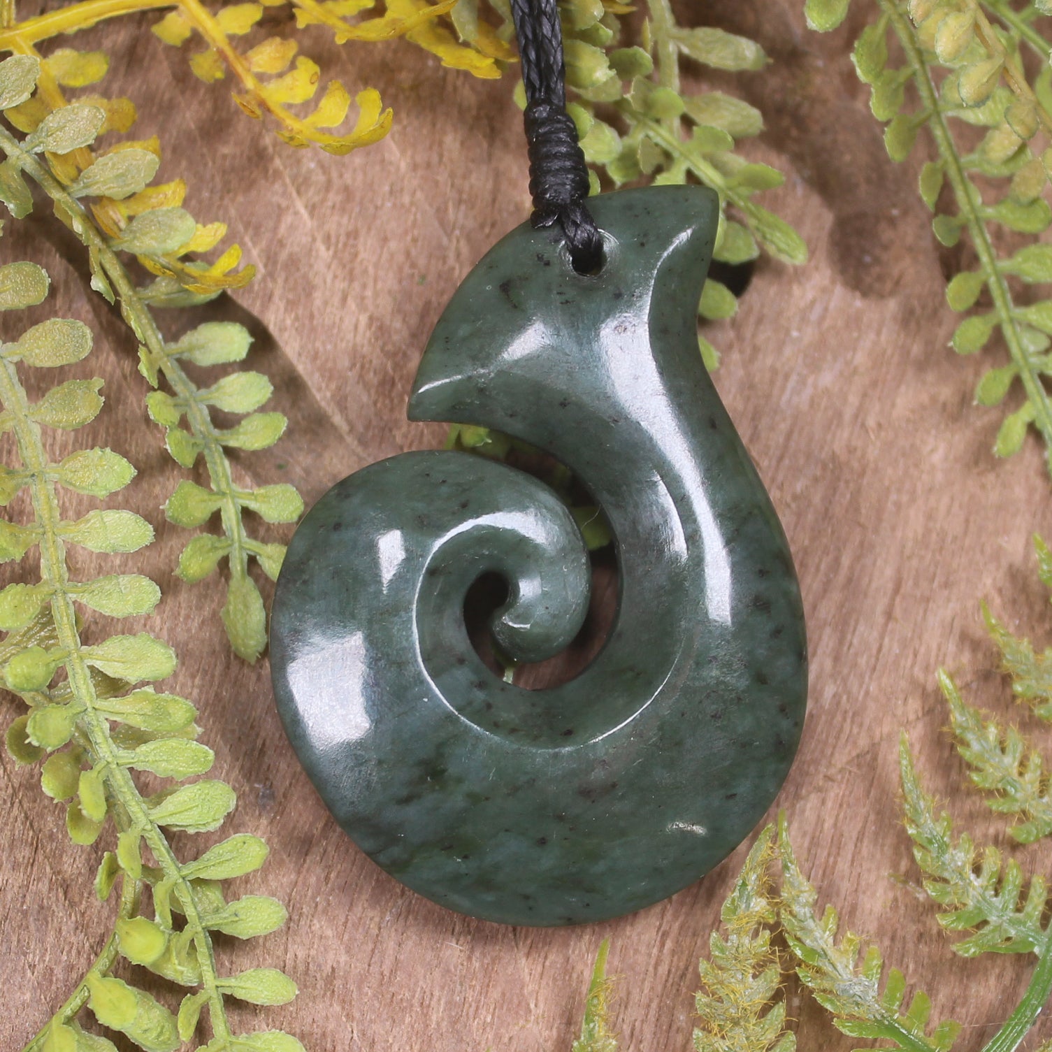 Hei Matau or Fish Hook carved from Rimu Pounamu - NZ Greenstone