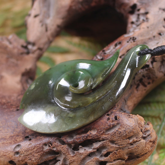 Hei Matau carved from Rimu Pounamu - NZ Greenstone