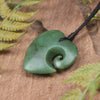 Heart with Koru carved from Hapopo Pounamu - NZ Greenstone
