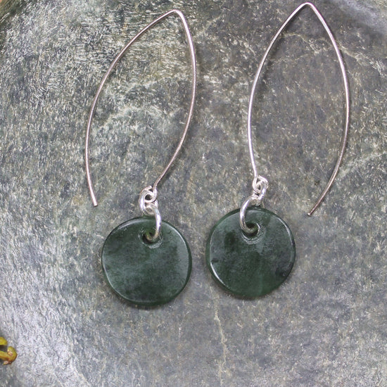 Porowhita Earrings carved from Kawakawa Pounamu - NZ Greenstone