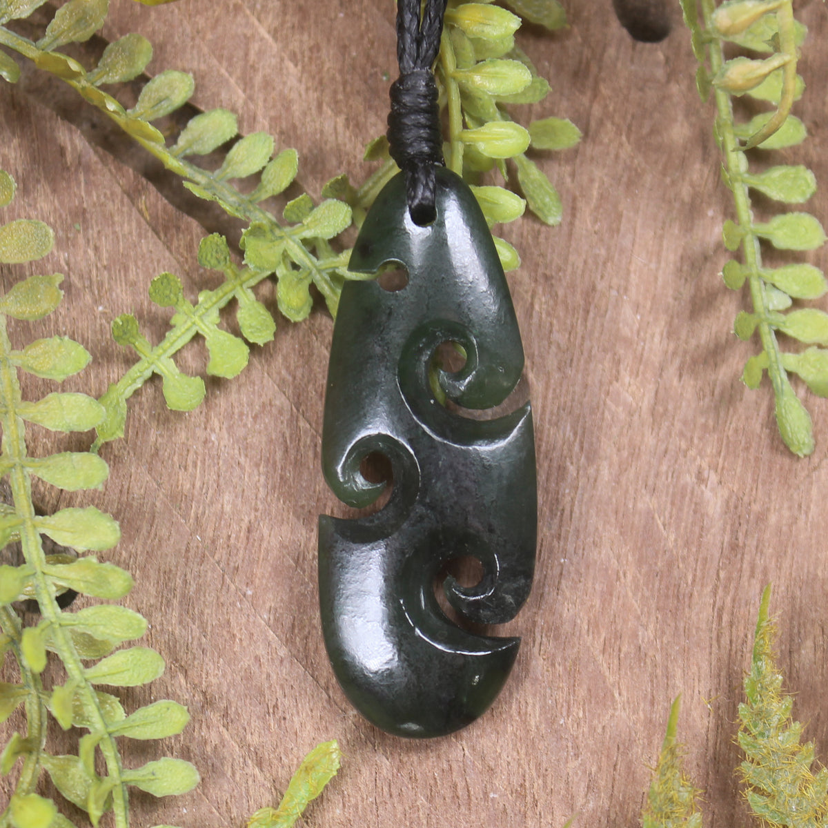 Roimata or Teardrop with Koru carved from Kawakawa Pounamu - NZ Greenstone
