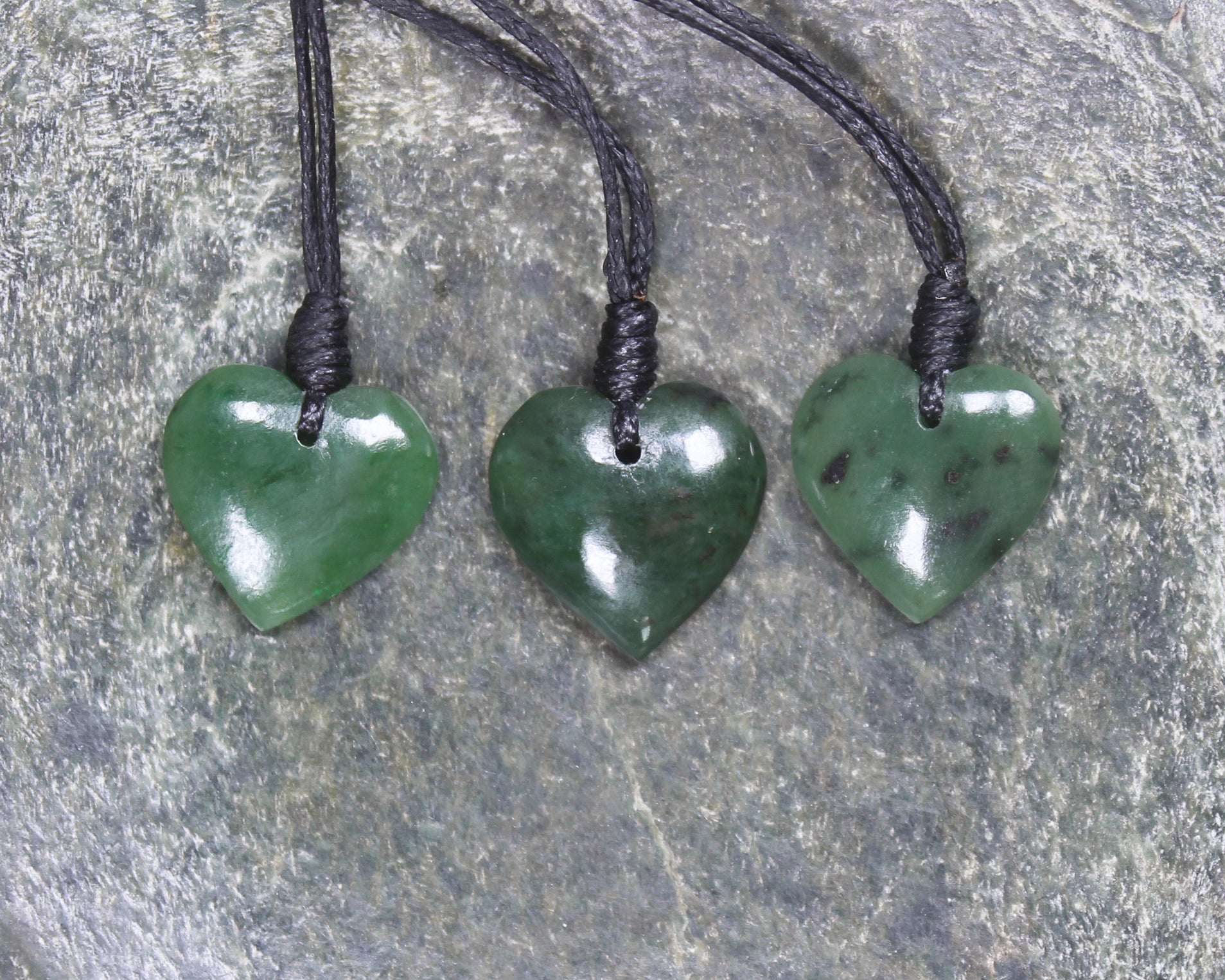 Pounamu heart pendants