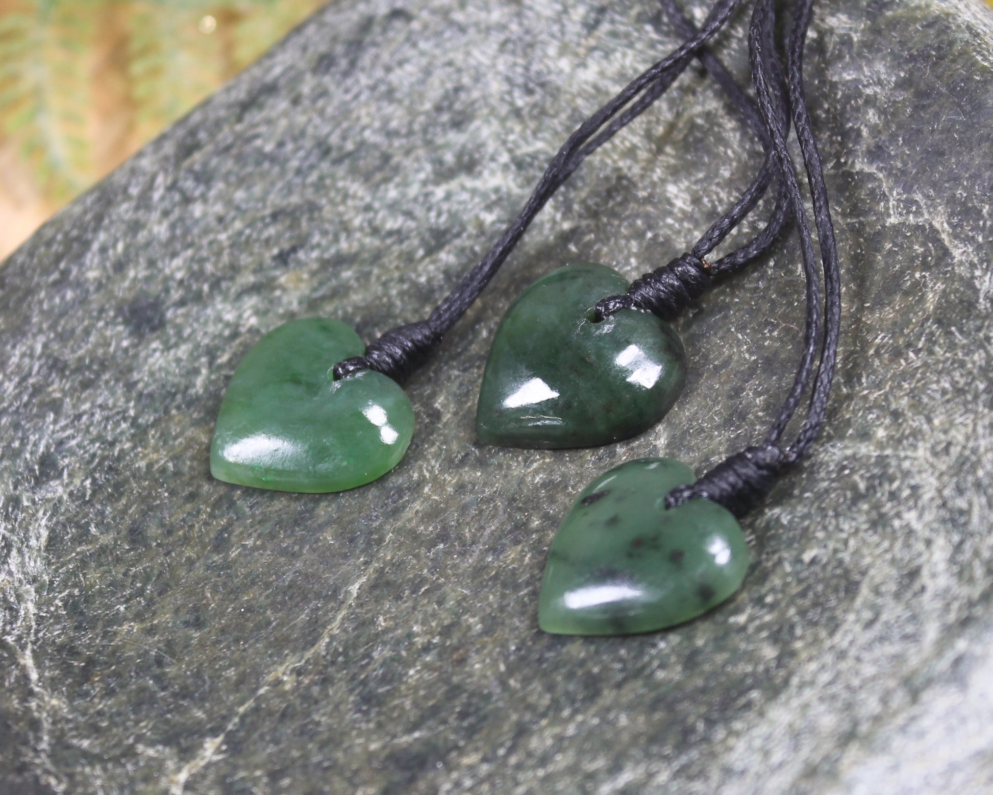 Pounamu heart pendants