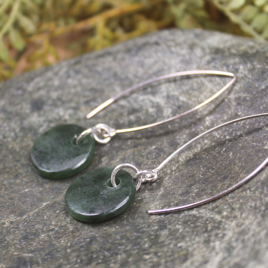 Porowhita Earrings carved from Kawakawa Pounamu - NZ Greenstone