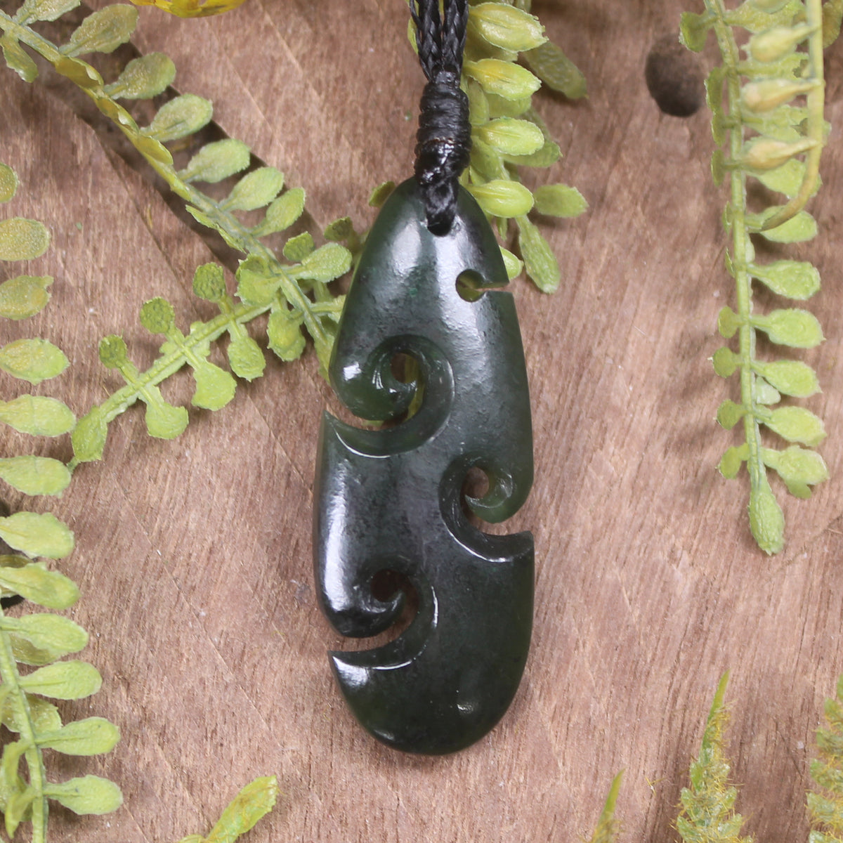 Roimata or Teardrop with Koru carved from Kawakawa Pounamu - NZ Greenstone