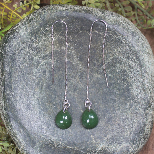 Threaded Styled Earrings carved from Kawakawa Pounamu - NZ Greenstone