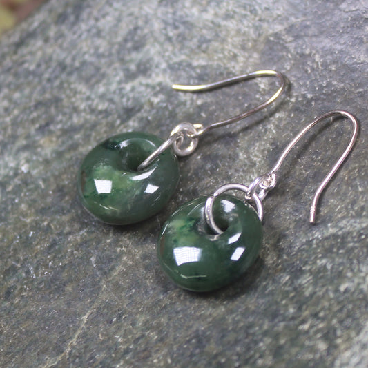 Porowhita Earrings carved from Kawakawa Pounamu - NZ Greenstone