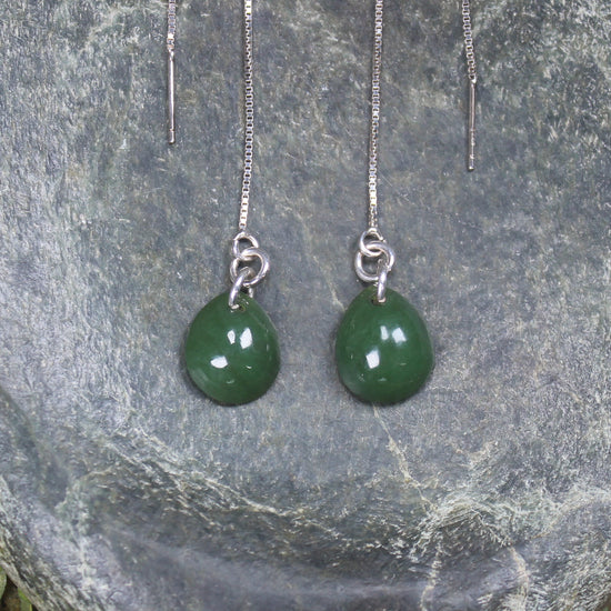 Threaded Styled Earrings carved from Kawakawa Pounamu - NZ Greenstone