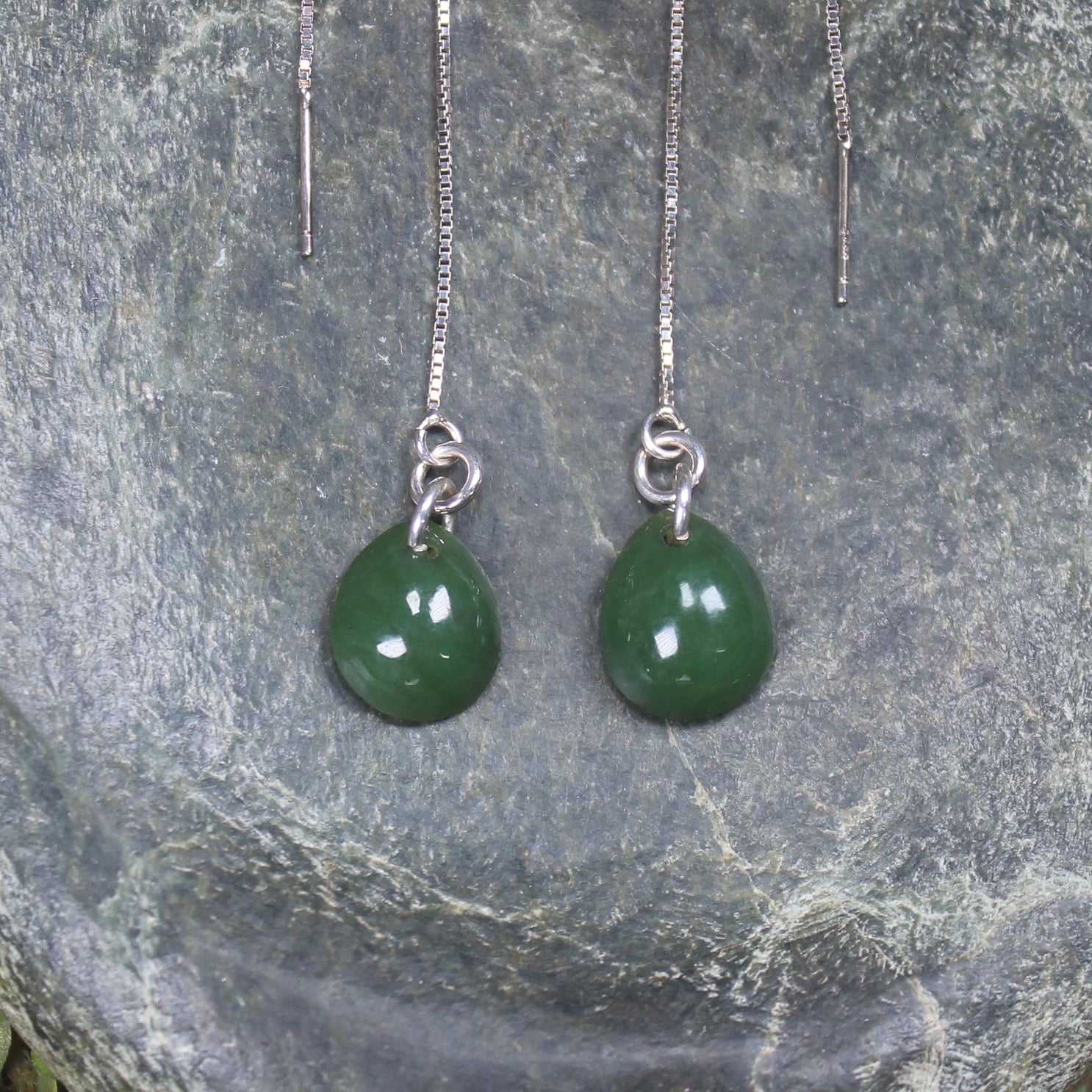 Threaded Styled Earrings carved from Kawakawa Pounamu - NZ Greenstone