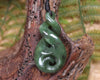 NZ Greenstone Medium Koru Twist Pendant (BE482) Hapopo Pounamu