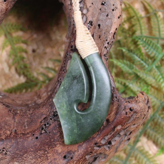 Hei Matau or Fish Hook carved from Kawakawa Pounamu - NZ Greenstone