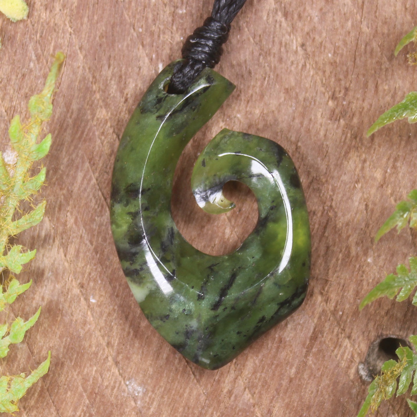 Hei Matau or Fish Hook carved from Douglas Creek Pounamu - NZ Greenstone