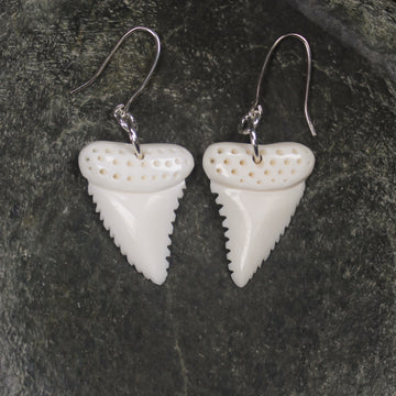 Shark Tooth Earrings carved from beef bone