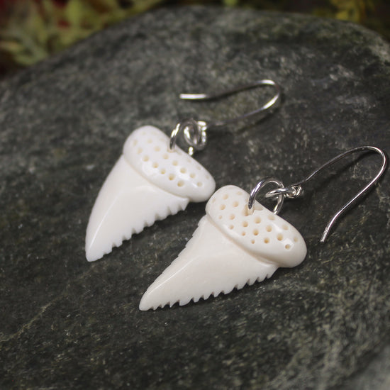 Shark Tooth Earrings carved from beef bone