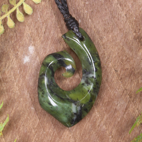 Hei Matau or Fish Hook carved from Douglas Creek Pounamu - NZ Greenstone