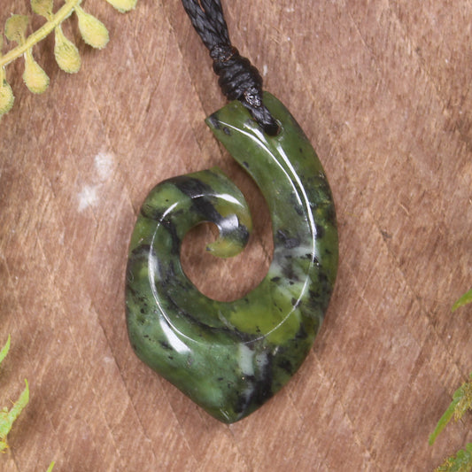 Hei Matau or Fish Hook carved from Douglas Creek Pounamu - NZ Greenstone