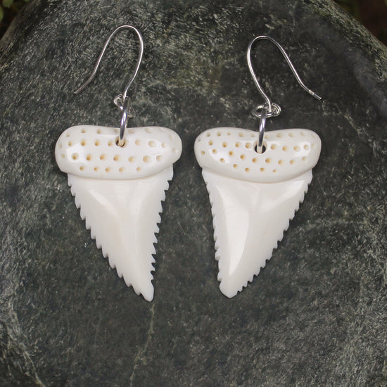 Shark Tooth Earrings carved from beef bone