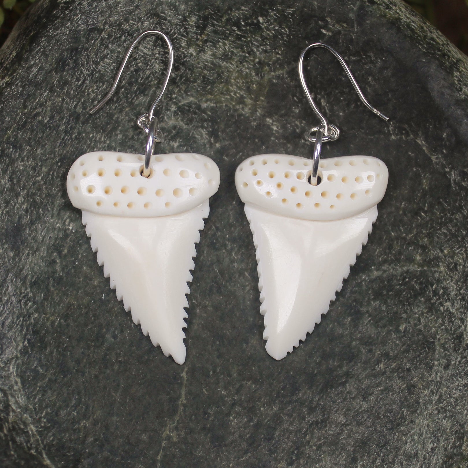 Shark Tooth Earrings carved from beef bone